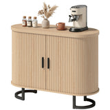 Sideboard Buffet Cabinet with Curved Tambour Doors, Thick Tabletop and Arc Metal Legs