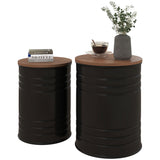 Round Side Table Set of 2, Nesting Coffee Tables w/ Wooden Lid