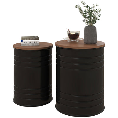 Ensemble de 2 tables d'appoint rondes, tables basses gigognes avec plateau en bois