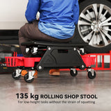 Rolling Garage Stool with Wheels, 300 LBS Capacity Padded Mechanic Stool with Tool Trays Storage