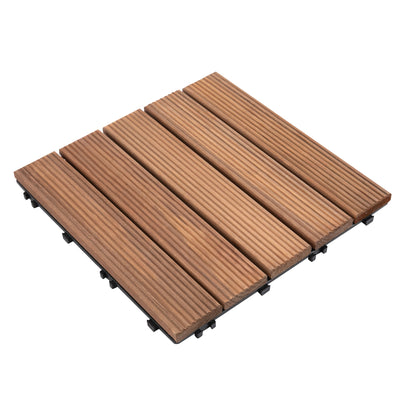 27 Pcs Wood Interlocking Deck Tiles, 12 x 12in Outdoor Flooring Tiles for Indoor and Outdoor Use