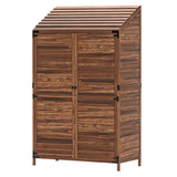 Outdoor Storage Cabinet, Wooden Garden Storage Shed with Double Doors and Shelves for Garden Porch Deck