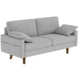 3 Seater Sofa, Velvet Upholstered Couch with Spring Cushions, Rubber Wood Legs and 2 Pillows