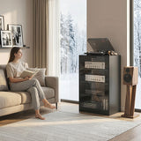 Meuble support AV 5 étages avec portes vitrées à ouverture tactile, armoire de rangement audio-vidéo avec étagères ajustables pour lecteurs DVD