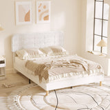Queen Size Bed Frame with Adjustable Headboard Upholstered Platform Bed Frame with Wood Slat Support Noise Free