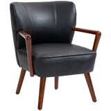 Fauteuil d'appoint, chaise de salon tapissée simili-cuir avec pieds de bois et siège rembourré large