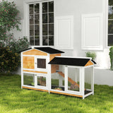 2-tier Wood Rabbit Hutch Backyard Bunny Cage Small Animal House w/ Ramp and Outdoor Run