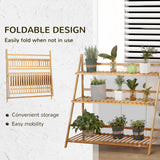3-Tier Plant Stand, Plant Shelf Rack, Folding Bamboo Display Stand, 98x37x96.5cm
