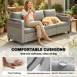 Canapé en rotin 3 places pour patio avec coussins pour jardin