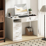 Bureau à domicile avec rangement, bureau informatique avec tiroir verrouillable et compartiment ouvert