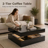 LED Coffee Table with Storage, 2-Tier Modern Center Table with Open Shelf and Remote for Living Room