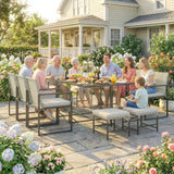 Ensemble de salle à manger patio rotin 11 pièces, mobilier extérieur avec 6 fauteuils et 4 tabourets