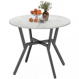 Table de salle à manger ronde de 89 cm, table de salle à manger moderne avec cadre en acier, petite table de cuisine peu encombrante