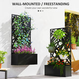 Raised Garden Bed with Trellis, Freestanding/Wall Mounted Metal Garden Box with Privacy Panel