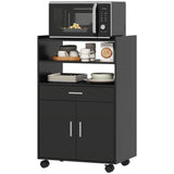Microwave Cart with Wheels, Microwave Stand with Worktop, Open Shelves and Drawer, Storage Cabinet