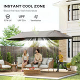 15' Outdoor Patio Umbrella with Twin Canopy Sunshade Steel Table Umbrella with Lift Crank