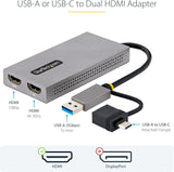 StarTech USB to Dual HDMI Adapter, USB A/C to 2X HDMI Displays (1X 4K30HZ, 1X 1080P), 4.3IN/11CM Cable, USB 3.0 to HDMI Display Adapter