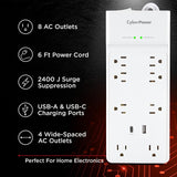 CyberPower CSP806UC18W Parasurtenseur, 2400J, 8 prises