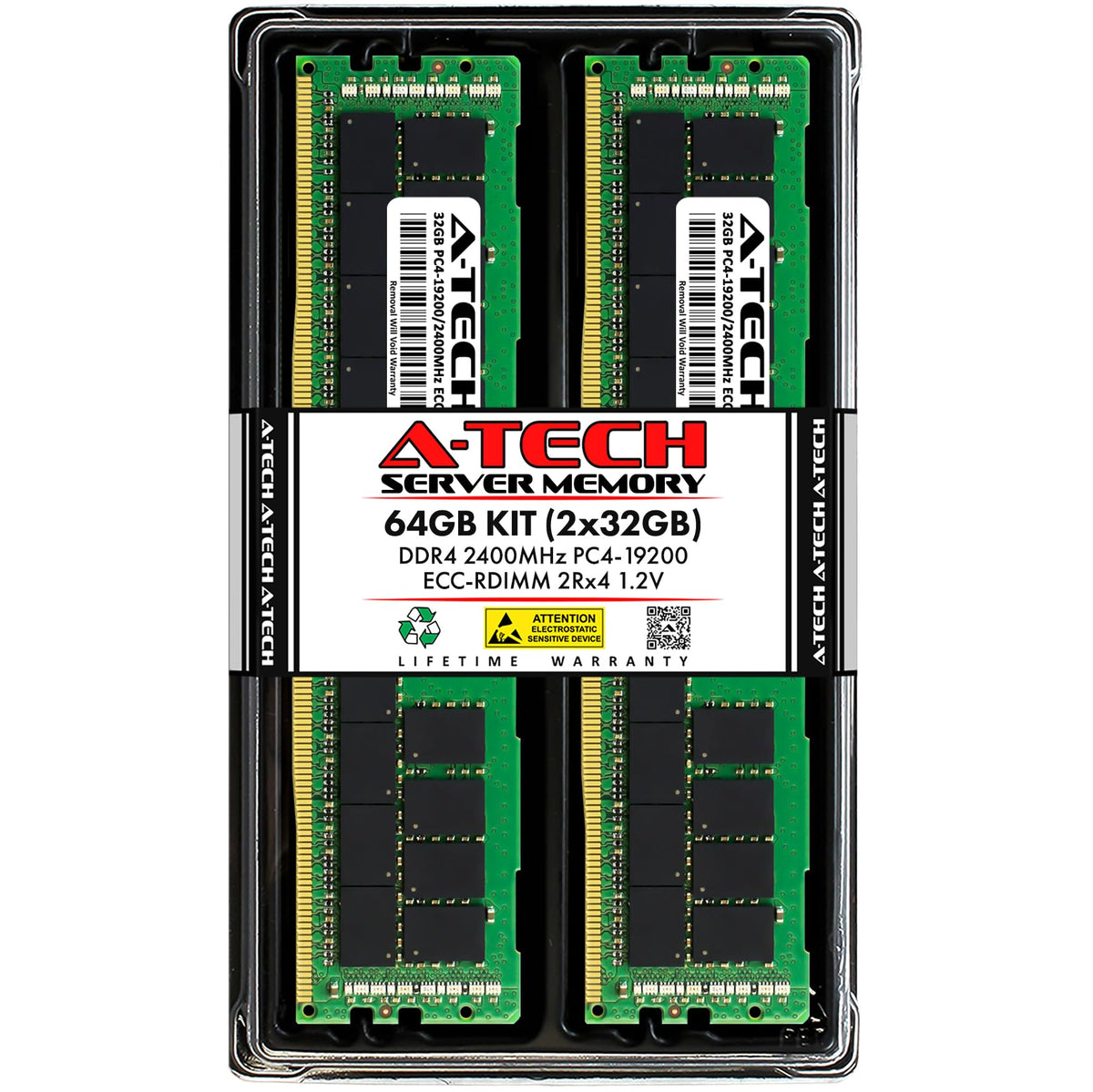 A-Tech Kit 64 Go (2x32 Go) DDR4 2400 MHz PC4-19200 ECC RDIMM 2Rx4 Double Ra