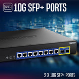 TRENDnet 10-Port 10G Unmanaged Switch, TEG-S7102, 8 x 10G RJ-45 Ports