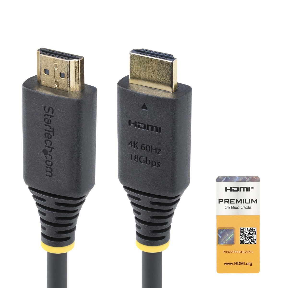 Câble HDMI haute vitesse certifié premium StarTech de 1,5 m (5 pi), 4K 60 Hz/1440p 144 Hz avec HDR10/ARC, 18 Gbps, câble HDMI 2.0 haute flexibilité pour moniteur/TV, TPE