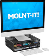 MOUNT-IT! Mesh Computer Monitor Stand Riser [Metal] Desk Organizer wit