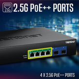 TRENDnet 6-Port 2.5G GaN Power PoE++ Switch with 10G SFP+ Ports (240W)