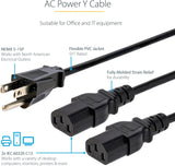 10FT POWER Y CORD, NEMA 5-15P TO 2X C13