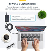 StarTech 65W USB-C Laptop Charger with 1.5m Tethered USB-C Cable, Powe