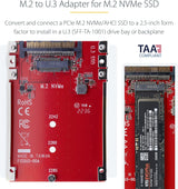 StarTech.com Adaptateur M.2 vers U.3 pour SSD NVMe, Disque PCIe vers 2,5 pouces