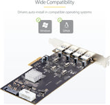 Carte PCIe USB 4 ports StarTech.com, USB 3.2 5 Gbit/s, carte PCI Express avec
