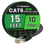 Cat 6 Ethernet Cable 15 ft Black, Flat Cat6 Internet Network Cable, Hi