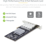 Carte réseau 4 ports GBE SFP StarTech, PCIE 2.0 X2 (compatible X4, X8, X16), contrôleur Intel I350-AM4 4X GBE, cuivre/fibre optique 1000BASE
