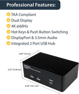 StarTech.com 2-Port DisplayPort KVM Switch - Dual-Monitor - 4K 60 - wi