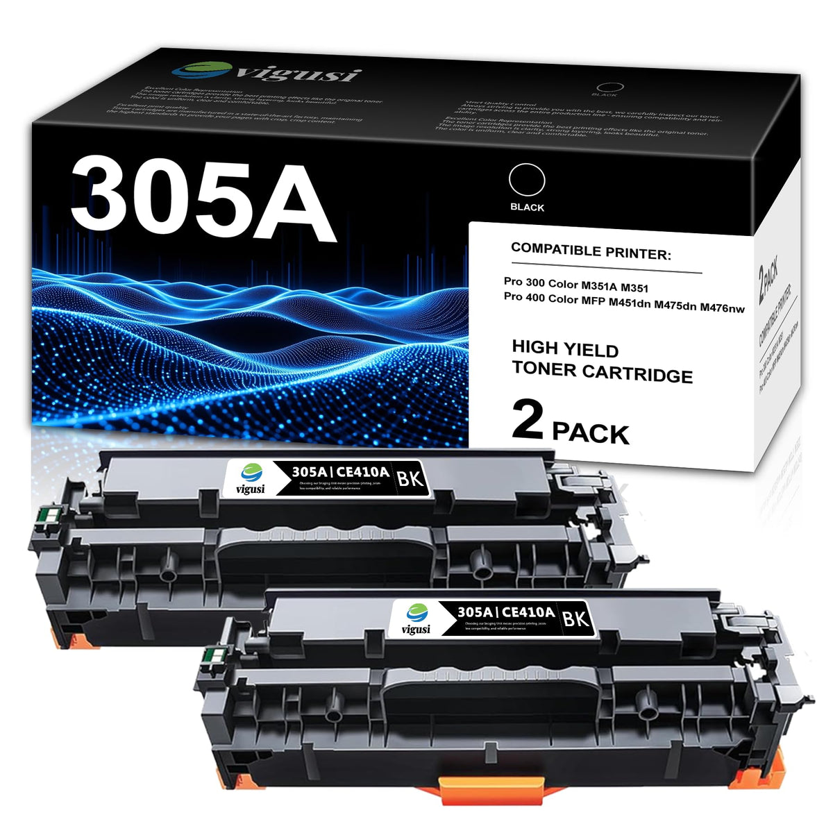 305A Black Toner Cartridges 2-Pack Compatible 305A Replacement for HP
