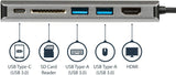 Adaptateur multiport USB-C StarTech avec dongle USB-C vers USB-A intégré, deux ports HDMI (4K30HZ/108060HZ), 3 ports USB-A, mini station d'accueil pour ordinateur portable, station d'accueil de voyage, 1.