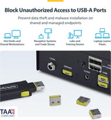 StarTech USB-A Port Blocker Key with 4X Latching USB-A Dust Cover Plug
