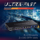 TRENDnet 10-Port Multi-Gig Web Smart Switch, 8 x 2.5GBASE-T Ports, 2 x
