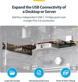 StarTech.com 4-Port USB-C 10Gbps PCIe Card, 4X Independent USB 3.2 Con