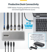 STATION D'ACCUEIL USB-C STARTECH POUR DEUX ÉCRANS, DISPLAYPORT, 4K 60HZ, CHARGEMENT POUR ORDINATEUR PORTABLE 100W, 1GBE, SANS PILOTE, STATION D'ACCUEIL MULTI-ÉCRANS POUR WINDOWS