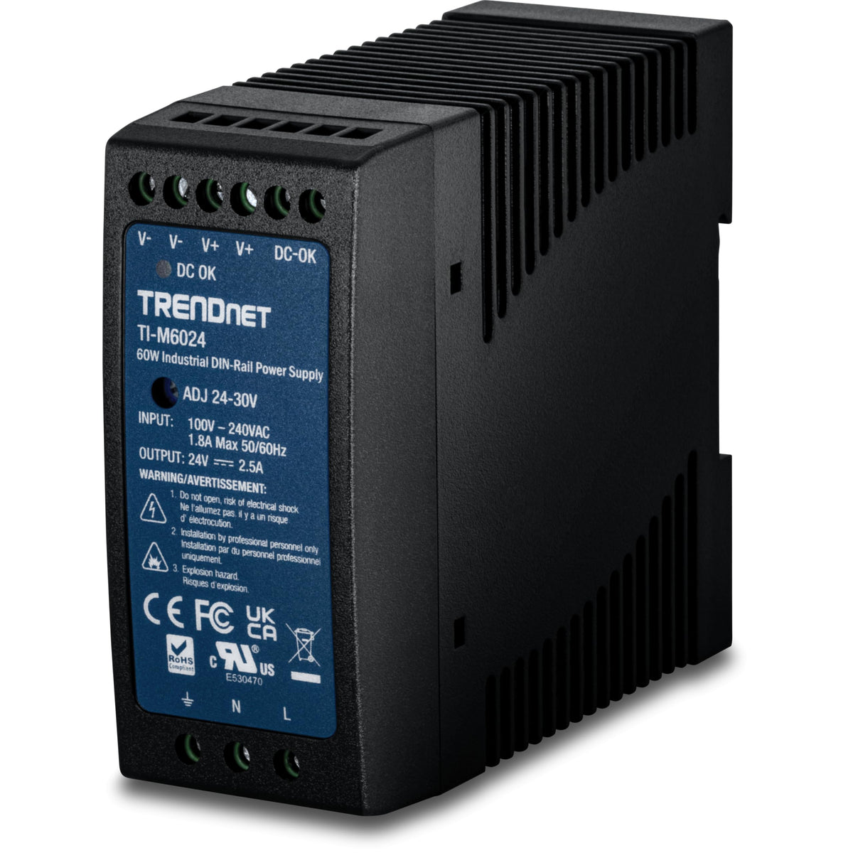 Alimentation montage DIN TRENDnet 60 W, 24 V CC, 2,5 A CA à CC, universel
