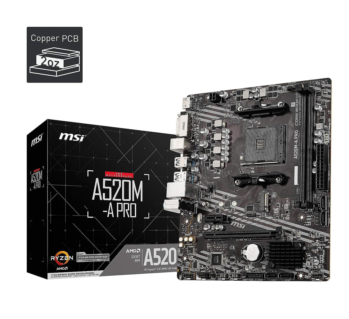 MSI A520M-A PRO Gaming Motherboard (AMD Ryzen 5000, AM4, DDR4, PCIe 3.