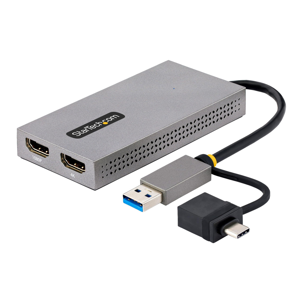 StarTech USB to Dual HDMI Adapter, USB A/C to 2X HDMI Displays (1X 4K30HZ, 1X 1080P), 4.3IN/11CM Cable, USB 3.0 to HDMI Display Adapter