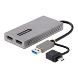 StarTech USB to Dual HDMI Adapter, USB A/C to 2X HDMI Displays (1X 4K30HZ, 1X 1080P), 4.3IN/11CM Cable, USB 3.0 to HDMI Display Adapter
