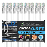 CableGeeker Cat6A Ethernet Patch Cable 0.5ft-12Pack White, High-Speed
