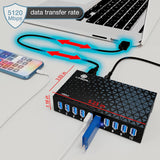 10 Ports USB Hub 3.0 Powered Aluminium - USB Hub Charger - Multiple Po