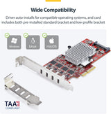 StarTech.com 4-Port USB-C 10Gbps PCIe Card, 4X Independent USB 3.2 Con