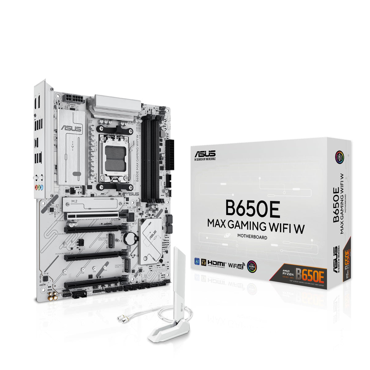 ASUS B650E MAX Gaming WiFi W – AMD B650 AM5 ATX Motherboard, White PCB