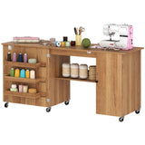 Sewing Machine Table with Drop Leaf, Folding Craft Table with 2 Doors and Adjustable Shelf for Small Spaces