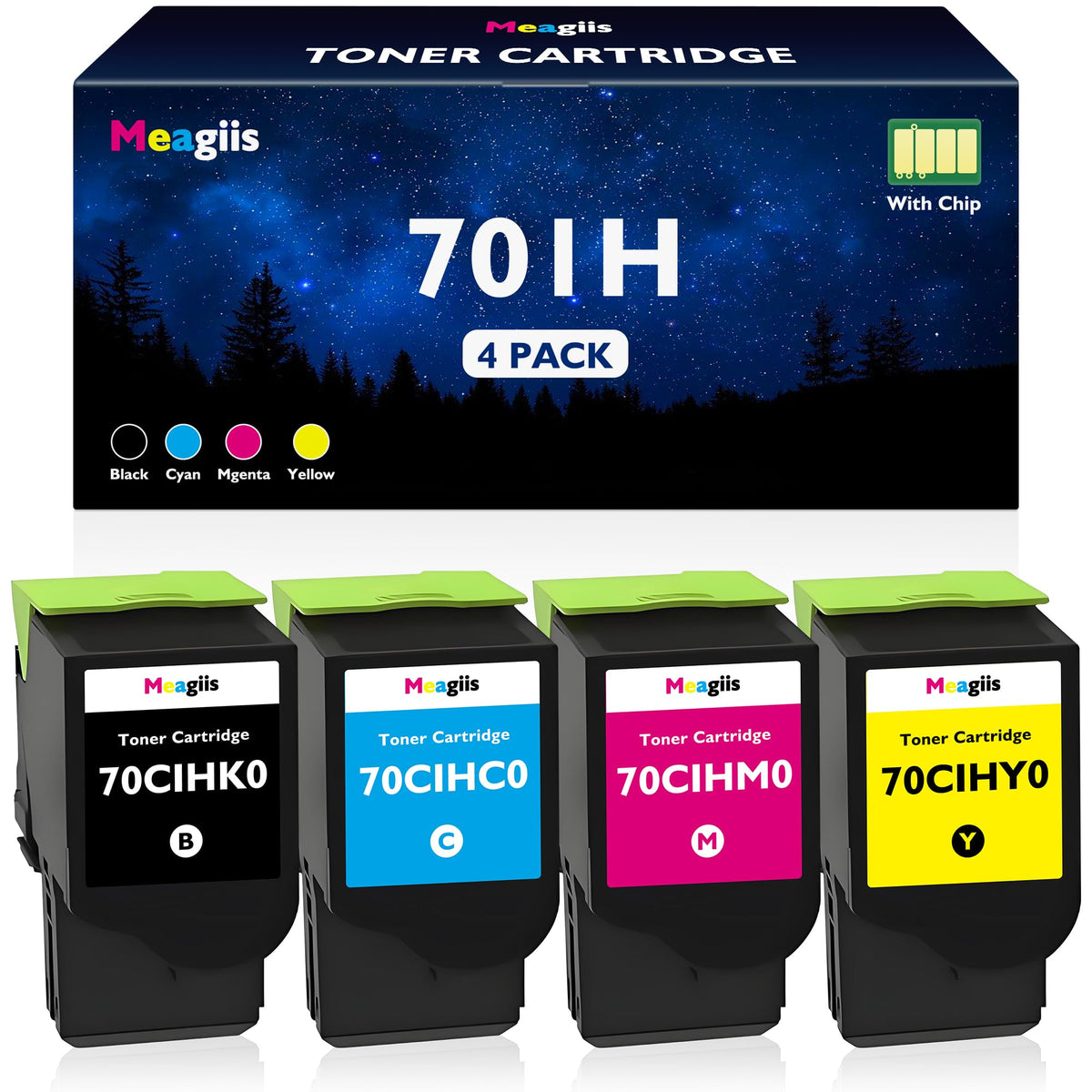 CS310 CS410 701H Toner Cartridge 4-Pack Replacement for Lexmark 701HK